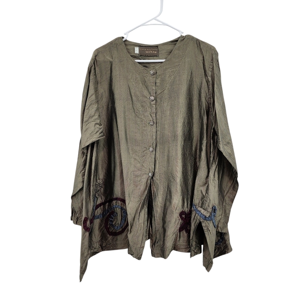 Mary Michele Women's Lightweight Applique Lagenlook Peasant Oversized Top - S